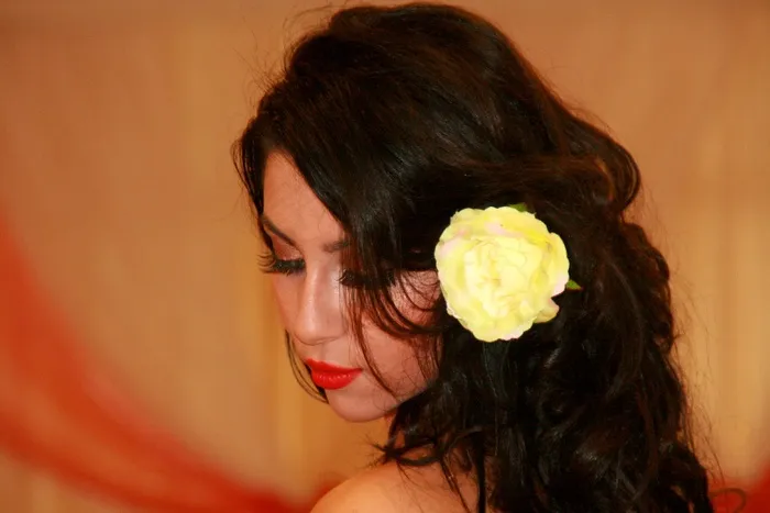 女孩，，玫瑰，长长的头发，布鲁内特，花，模型