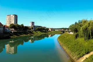 河，城市，反射，城市景观，城市，建筑