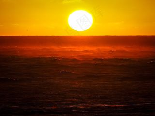 日落，海，波浪，夕阳，Abendstimmung