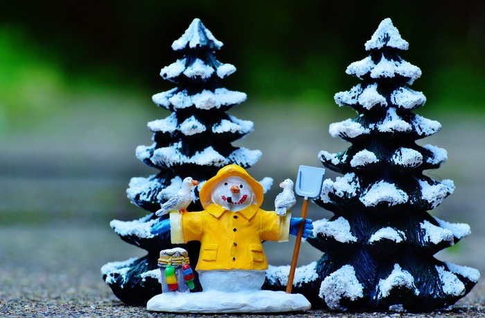 雪人，冷杉，冬天，雪，图，圣诞节