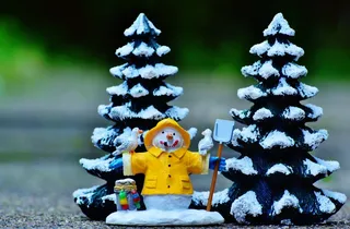 雪人，冷杉，冬天，雪，图，圣诞节