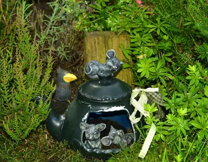 茶壶，锅，装饰，床，老鼠，Gartendeko