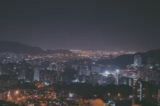 查看，全景，城市，夜，照明，街
