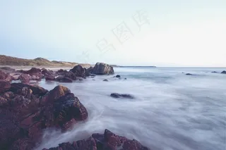 海滩，沙，岩石，巨石，水，海洋，沧海，滨