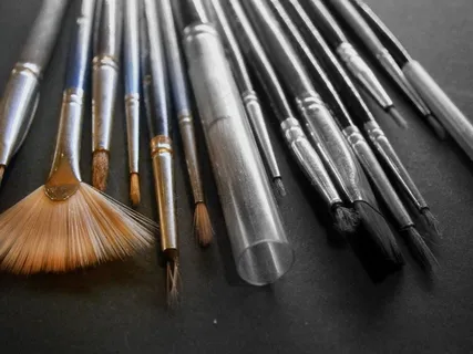 画笔，蜀葵，使用，老，油漆，画家，绘画