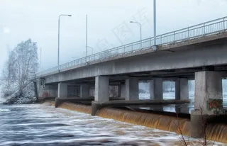 芬兰，桥牌，水机，江，流，冬冬季，雪，冰