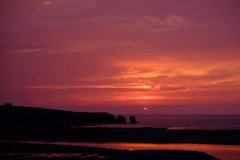 日落，海滩，Ca，天空