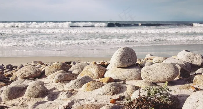 海岸，岩石，鹅卵石，石头，一轮，沧海，海洋，海岸