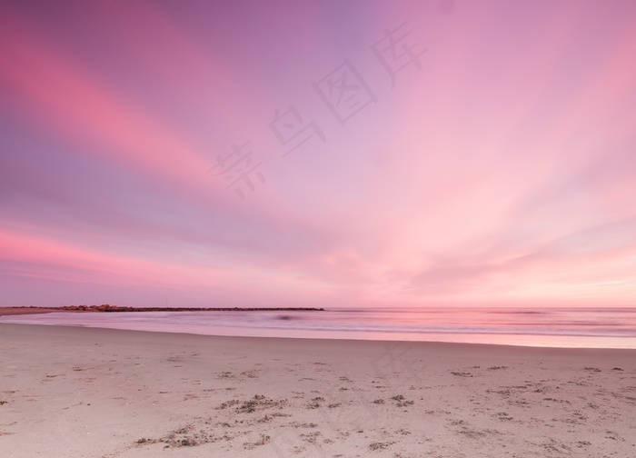 日落，海滩，天空，地平线，粉红色，海景