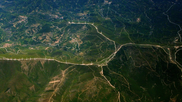 鸟瞰图，山脉，岭，风力发电机，方式