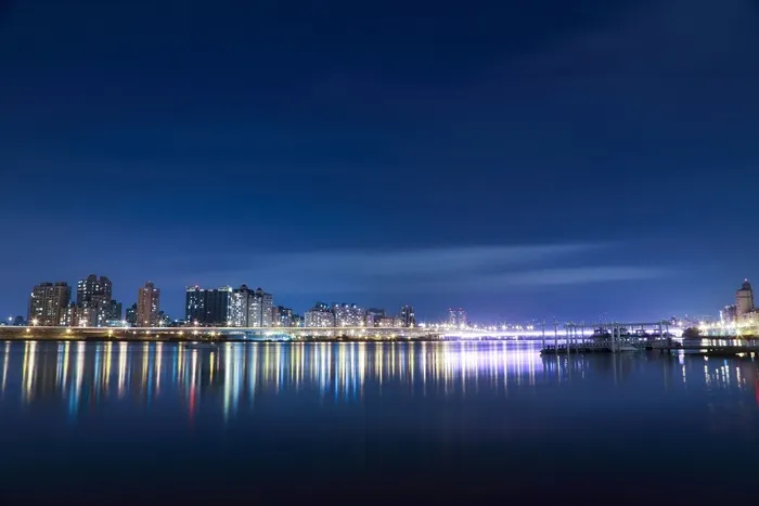 水，反射，城市，建筑物，建筑，夜