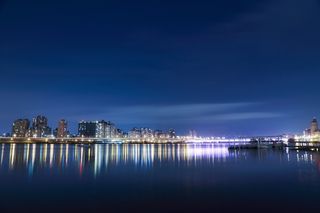 水，反射，城市，建筑物，建筑，夜