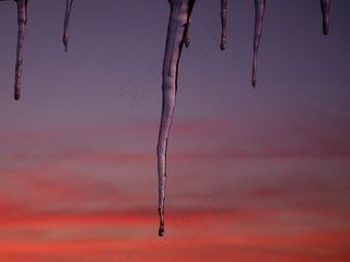 冰，冰柱，冬季，冷，冻结，日落，天空，红色