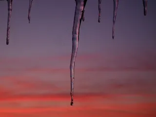 冰，冰柱，冬季，冷，冻结，日落，天空，红色