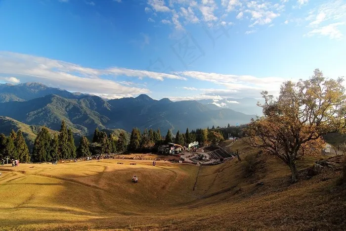 风景,天空,树,山峦,街道,暮光