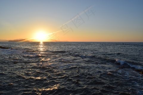 日落，水，海洋，天空，太阳，光，日出，户外