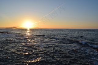 日落，水，海洋，天空，太阳，光，日出，户外