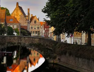 布鲁日，运河，比利时，河，房子，反射