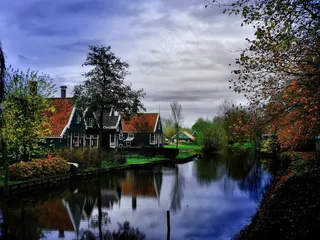 赞斯安斯风车，荷兰，意见，镇，房屋，秋