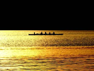 划艇，划艇，四人，金，水，湖