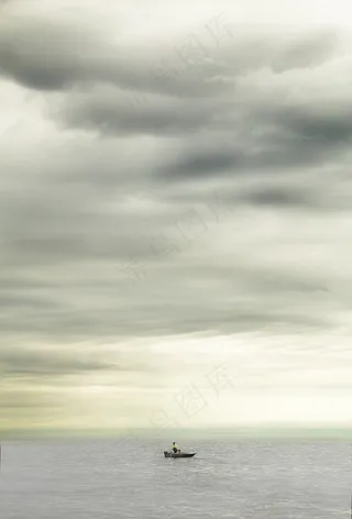 鱼，钓鱼，船，船只，云团，渔夫，性质