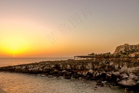 日落，岩石，大海，水，自然，晚上