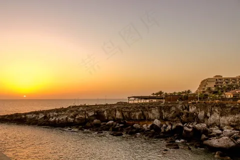 日落，岩石，大海，水，自然，晚上