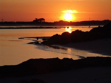 日落，海滩，旅游，夏天，晚上，大海，红色