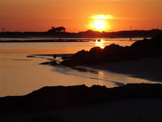 日落，海滩，旅游，夏天，晚上，大海，红色