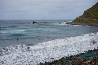 海滩，熔岩，沙，特内里费岛，熔岩沙，海，波