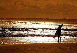 冲浪，日落，海，冲浪者，海滩，岸，和平