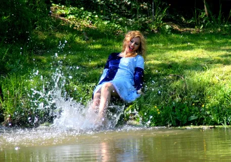 女孩，湖，水，欢乐，自然