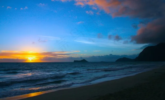日出，海滩，大海，海景，天空，海洋，水，海岸