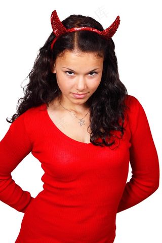 保暖衣,毛衣,打底衫,美女,保暖内衣,穿着魔鬼服装的年轻女子的画像