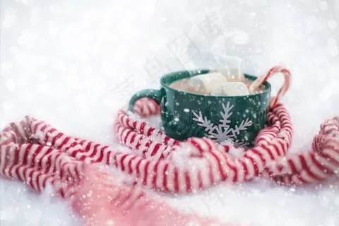 热巧克力,雪,围巾,圣诞节,热,饮料 热巧克力,雪,围巾,圣诞节,热,饮料