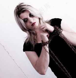 女人，链式，奴隶，女孩，链，女性，黑色