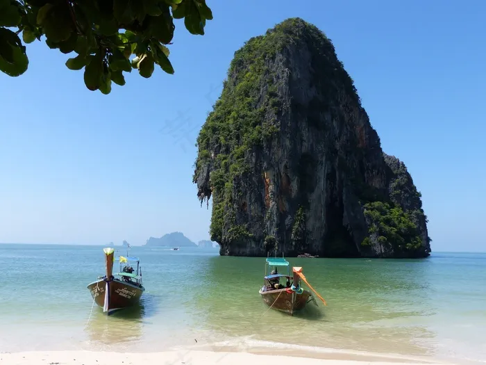 小船，辐照海滩，泰国甲米