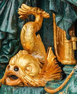 法国，巴黎，喷泉，鱼，镀金，雕塑