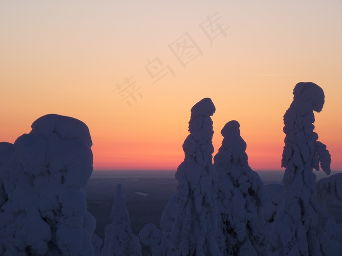 芬兰，雪，拉普兰，雪景，日落