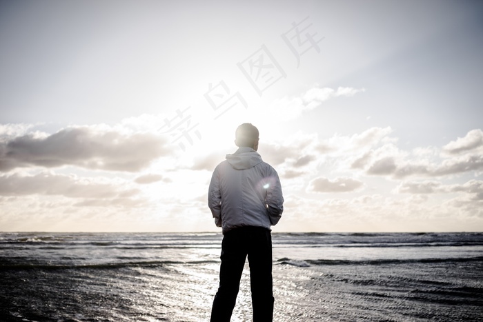 海滩，日落，男子，人，日落海滩，海，太阳