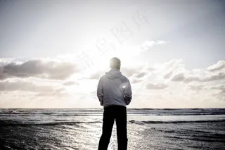 海滩，日落，男子，人，日落海滩，海，太阳