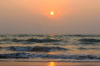 日落，海滩，大海，水，太阳，波，晚上