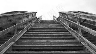 楼梯，木制*，出现，黑色和白色