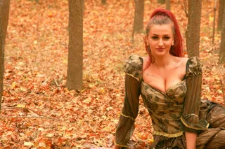 女孩，公主，秋季，叶子，黄色，森林