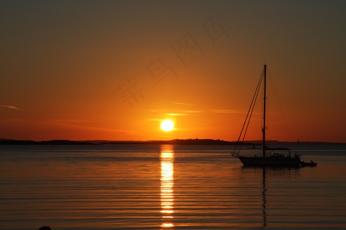 日落，帆船，大海，水，船舶，湖