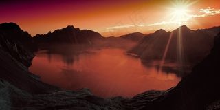 天空,山峦,霞光,峡谷,湖泊,湖泊和山脉落日