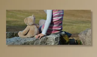 儿童，女孩，泰迪熊，石头，坐，自然