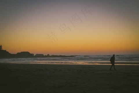 日落，海滩，沙，滨，波，海洋，沧海，那家伙，男子