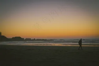 日落，海滩，沙，滨，波，海洋，沧海，那家伙，男子