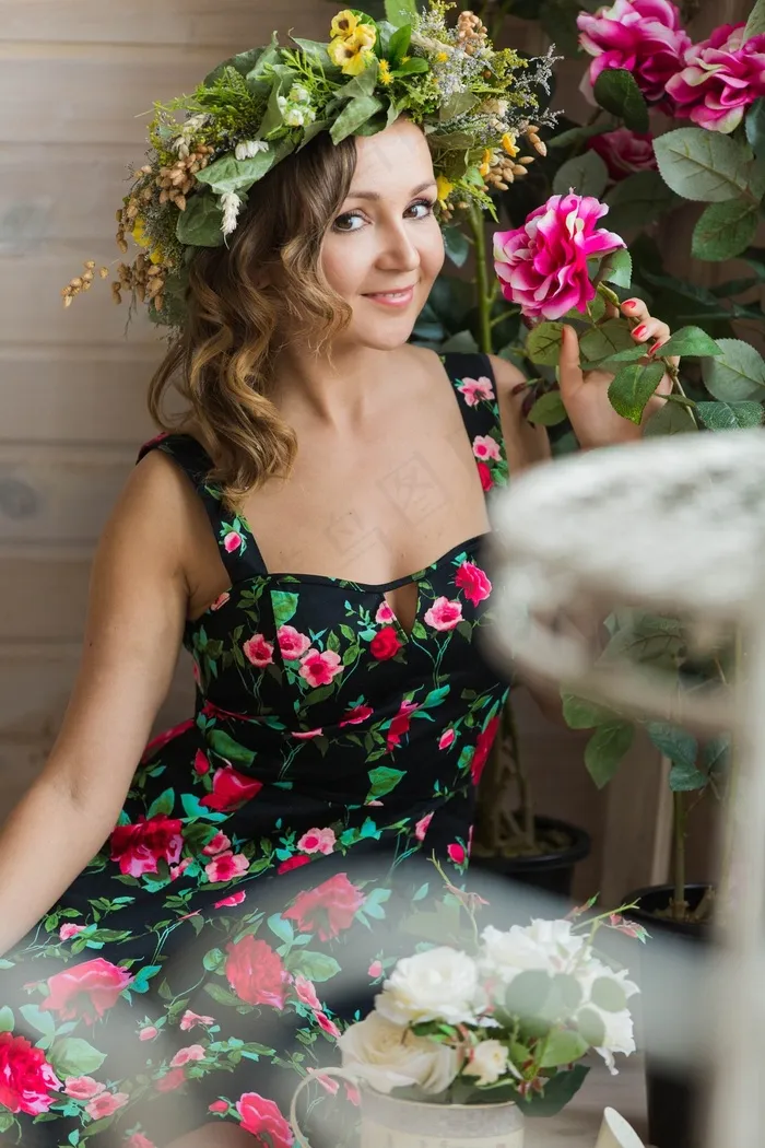 女孩，心情，太阳，春天，花圈，微笑